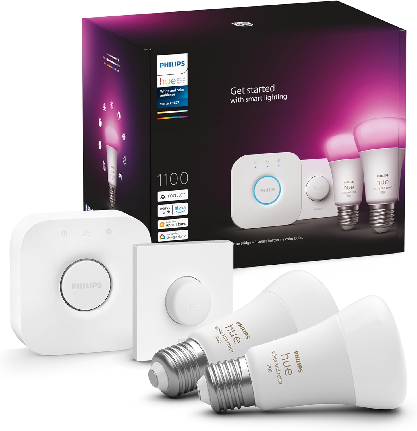 Philips Hue NEW White and Colour Ambiance Smart Light Bulb Starter Kit, 75W - 11...
