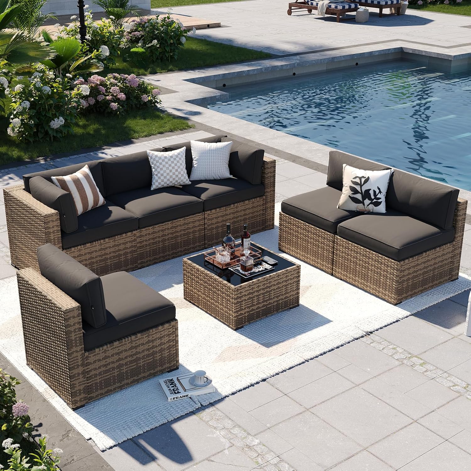 Aoxun Patio Furniture Sets, 7-Piece Outdoor Patio Furniture with Thick Cushions,...