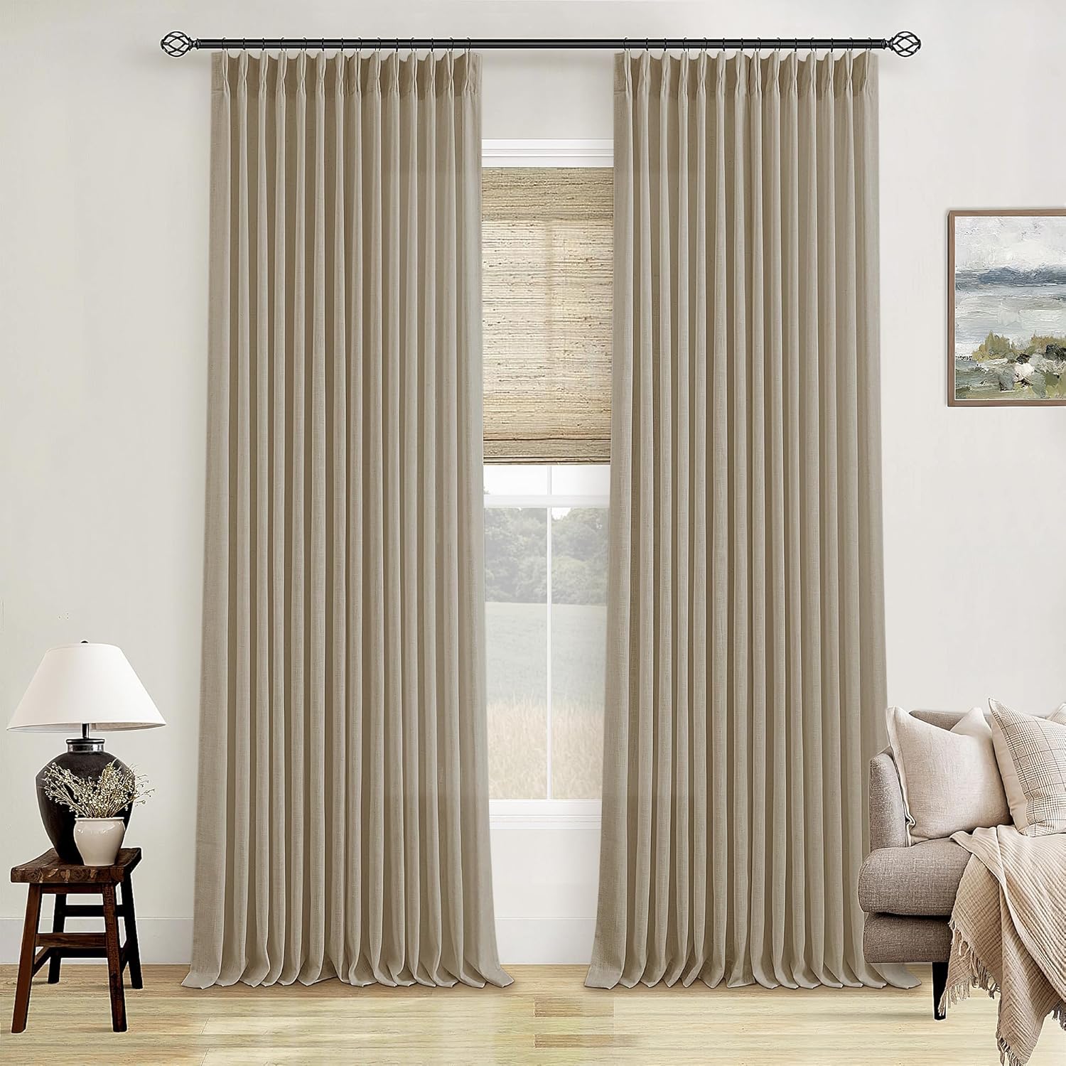Neutral Pinch Pleated Curtains, Special 96 Inch Curtains 2 Panels Set, High-Qual...