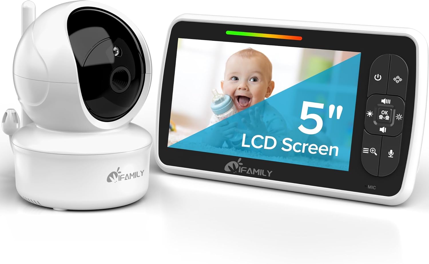 iFamily Baby Monitor - Large 5" Screen with 30Hrs Battery Life - Remote Pan-Tilt...