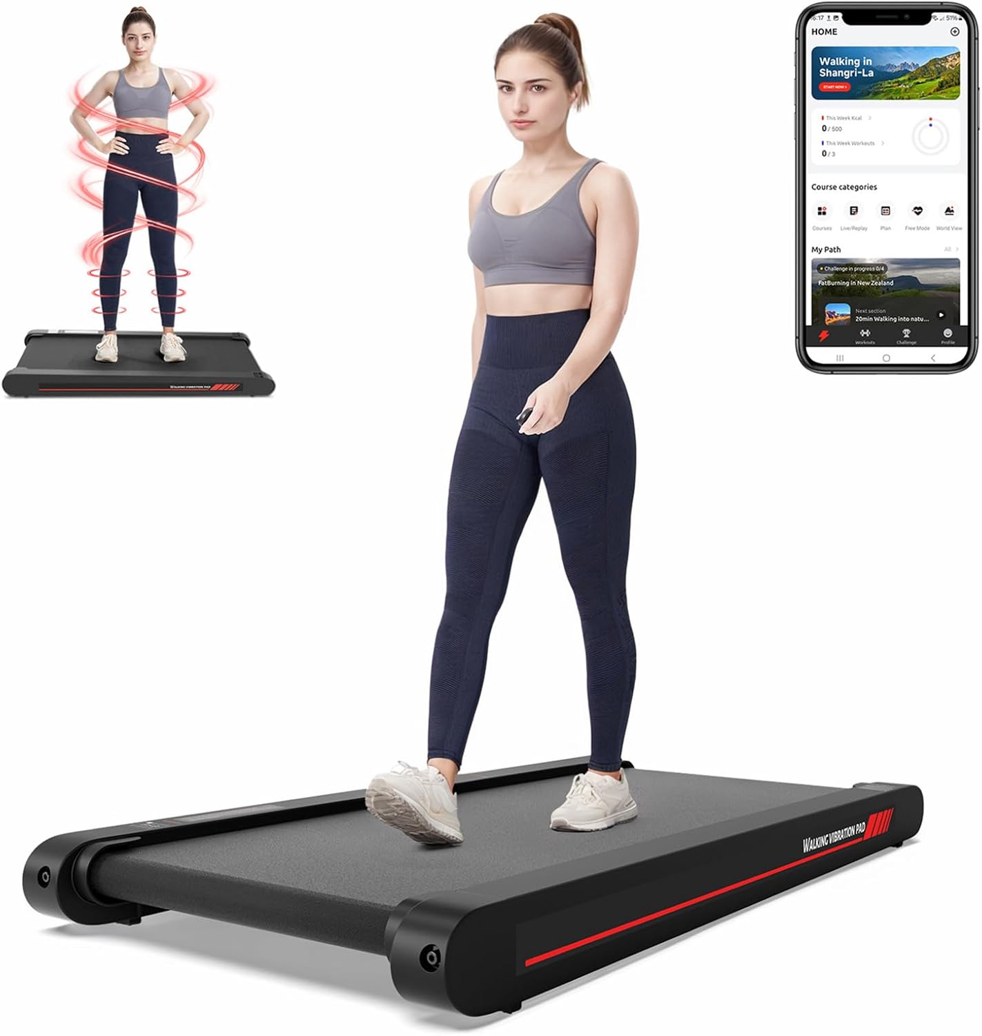 Sperax 4 in 1 Vibration Walking Pad, Portable Under Desk Treadmill, with Vibrati...