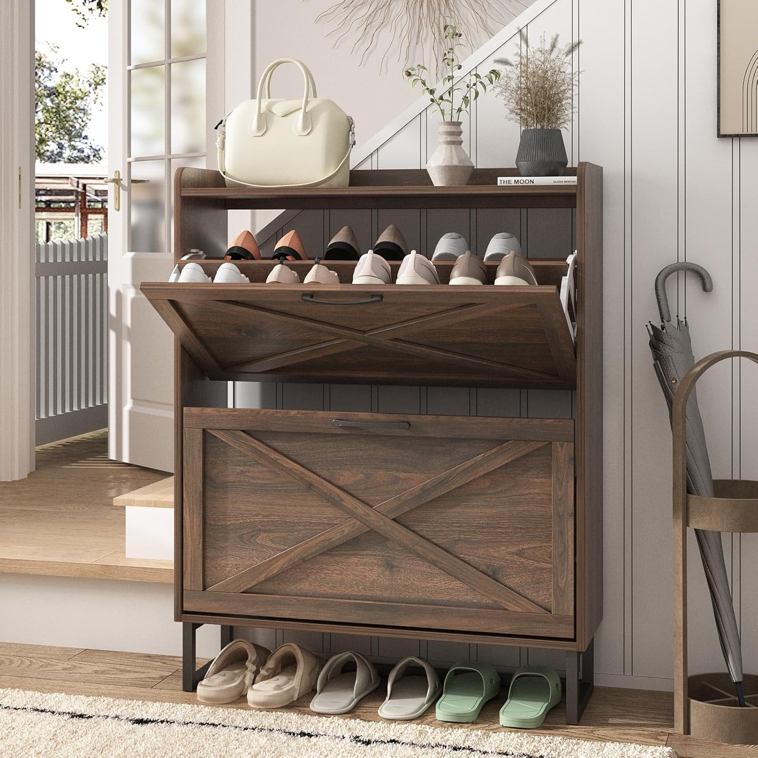 Maupvit Shoe Storage Cabinet, Unique Shoe Organizer with 2 Flip Drawers, Special...