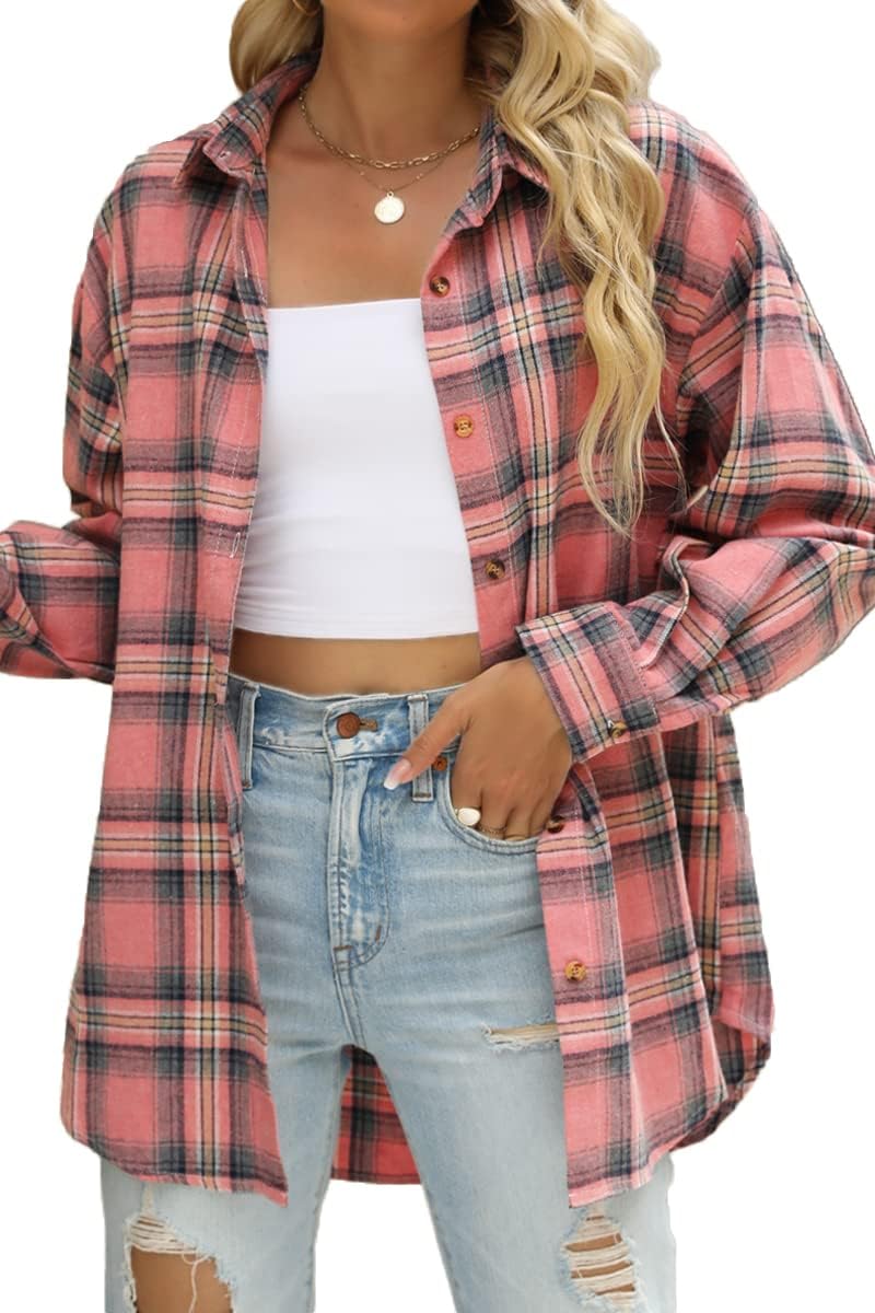 CHYRII Womens Button Down Flannel Shirts Long Slee...