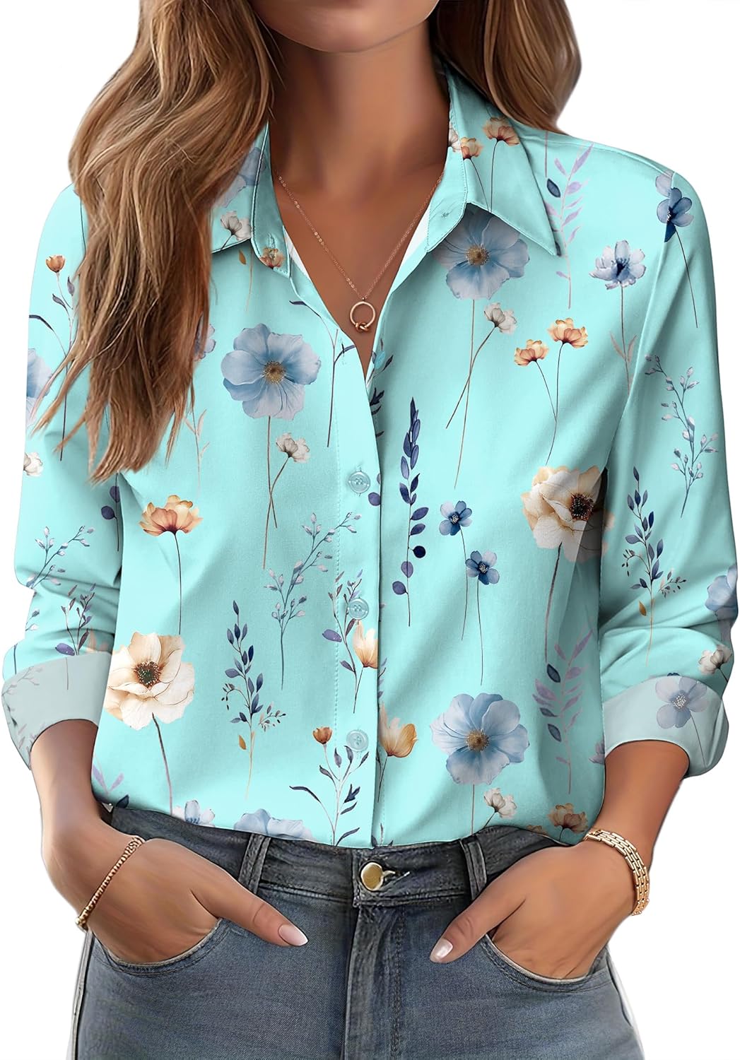 Elegant Zeagoo Button Down Shirt, Stylish Dressy Floral Printed Blouse for Women...