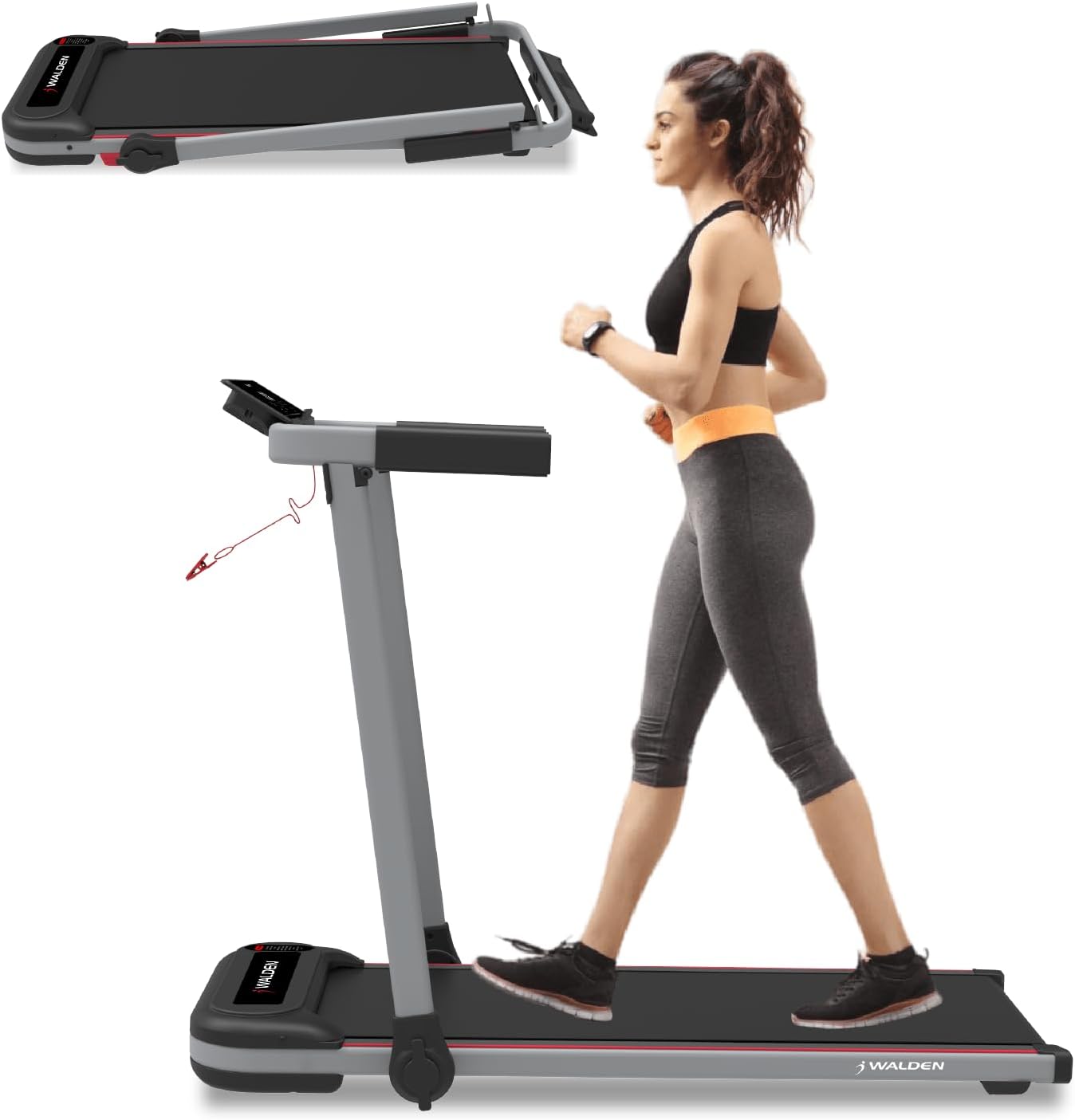 Walden Sports Folding Electric Treadmill with Handle - Foldable Under Desk Walki...