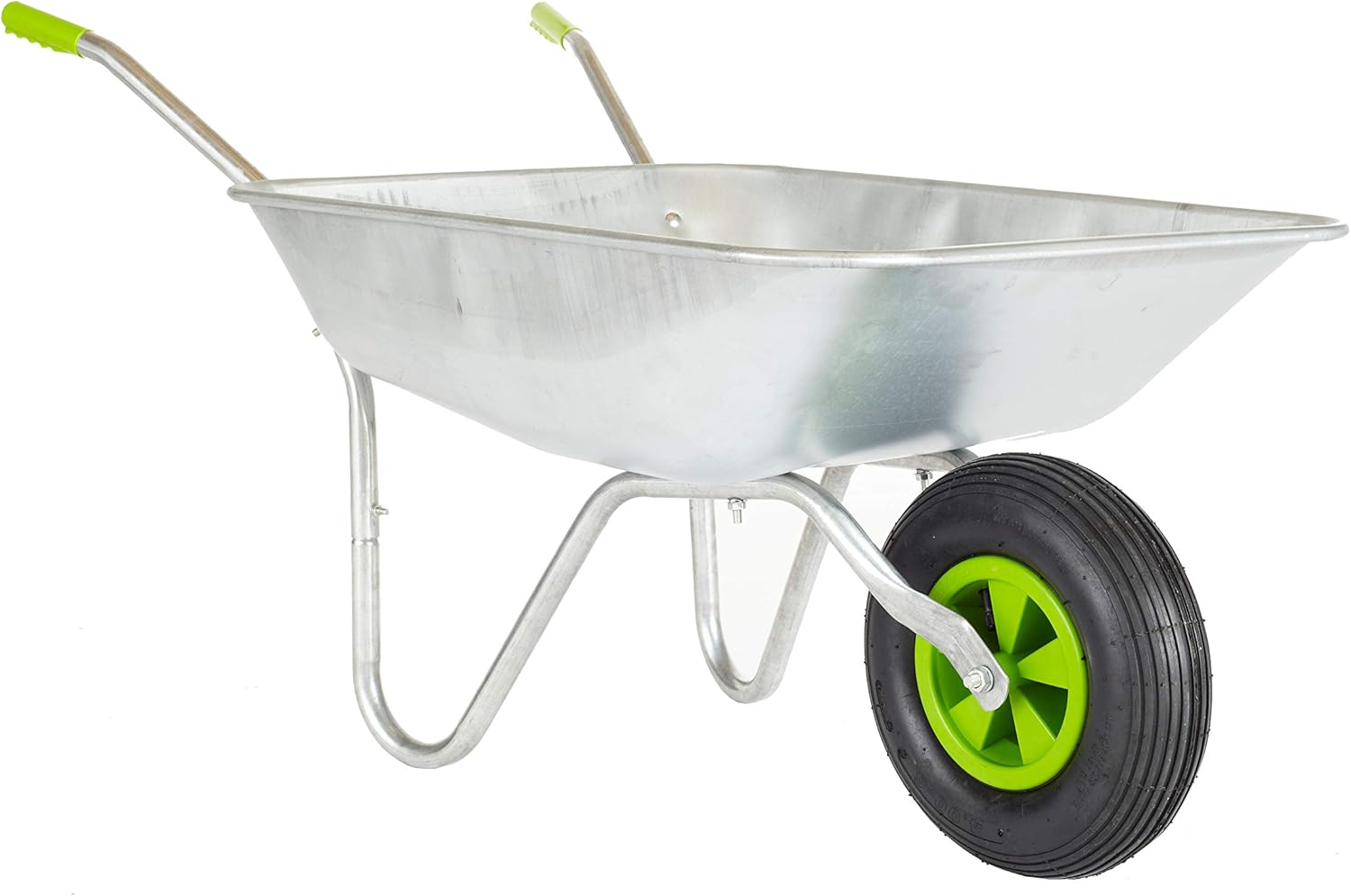 Neo Wheelbarrow Home Garden Cart Galvanised with Pneumatic Tyre (65L), Silver