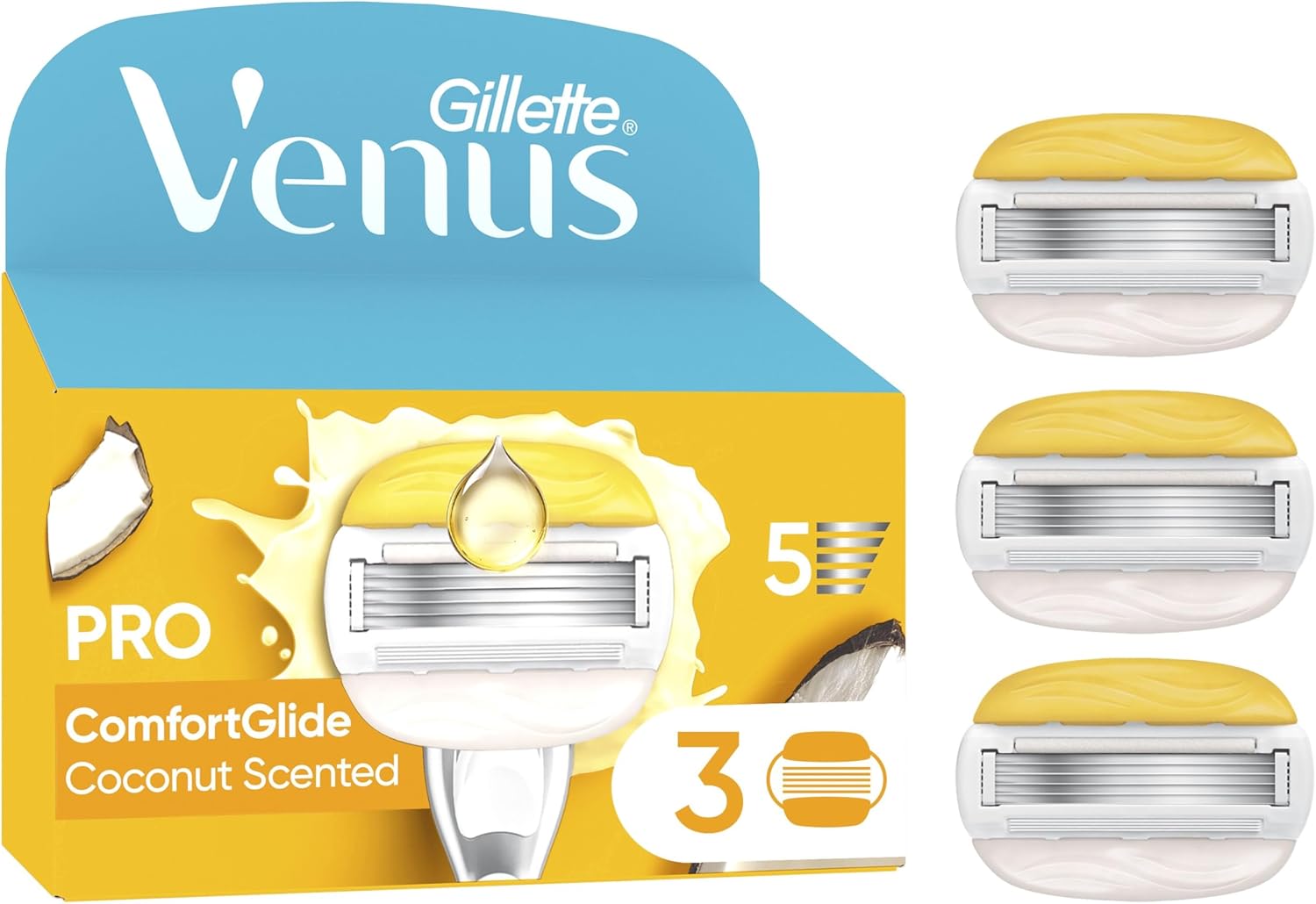 Gillette Venus Pro ComfortGlide Coconut Scented Women’s Blades with Olay Moistur...