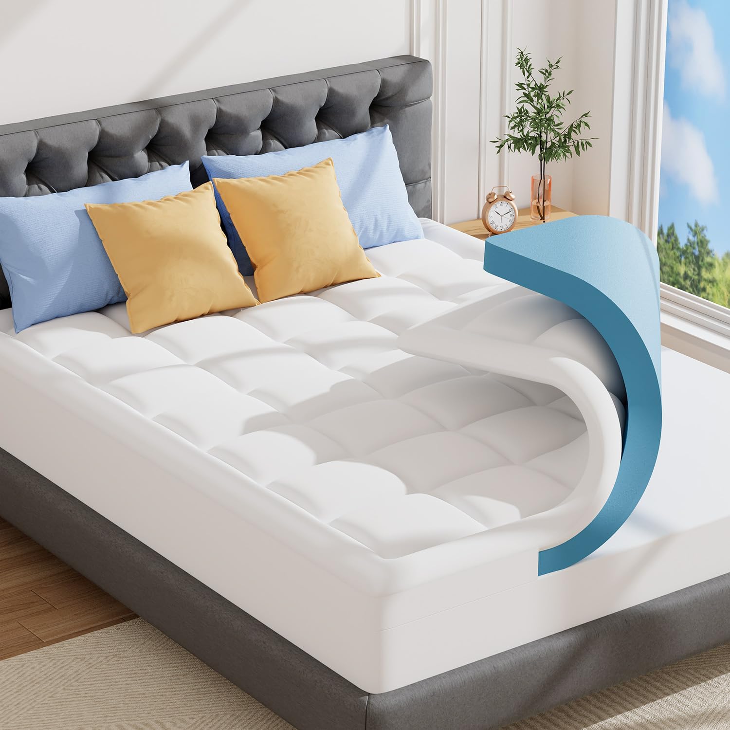 ABENE Double Memory Foam Mattress Topper for Back Pain Relief, Mattress Topper D...