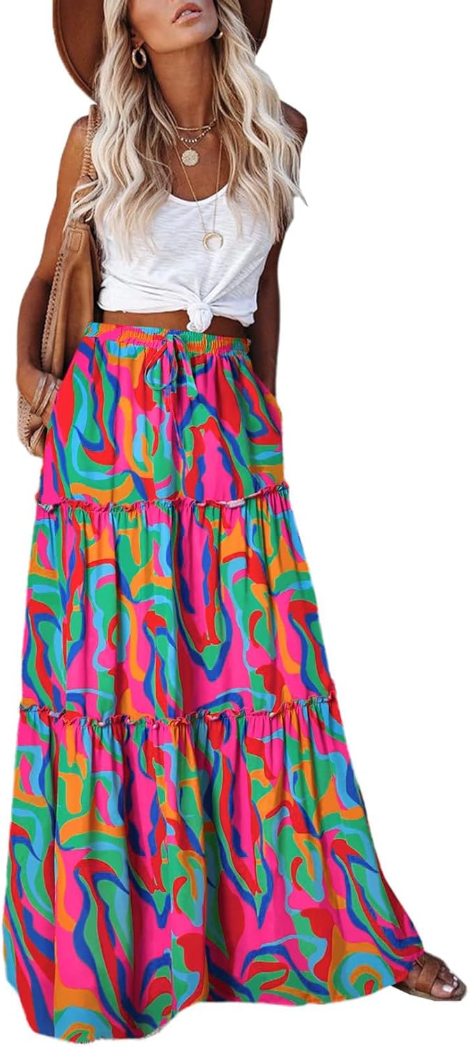 EARKOHA Womens Casual Skirt, Special High Waist Maxi Skirt with Tie Paisley Prin...