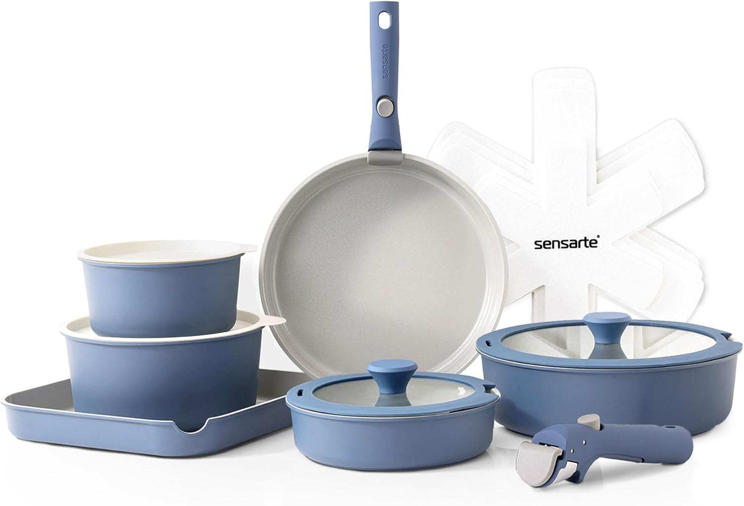 SENSARTE 17 Piece Ceramic Cookware Set, Innovative Nonstick Pots and Pans with D...