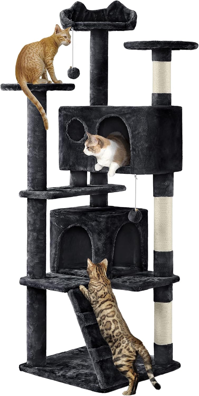 Yaheetech Cat Tree, 158cm Cat Tower with Scratching Post, 2 House and Dangling B...