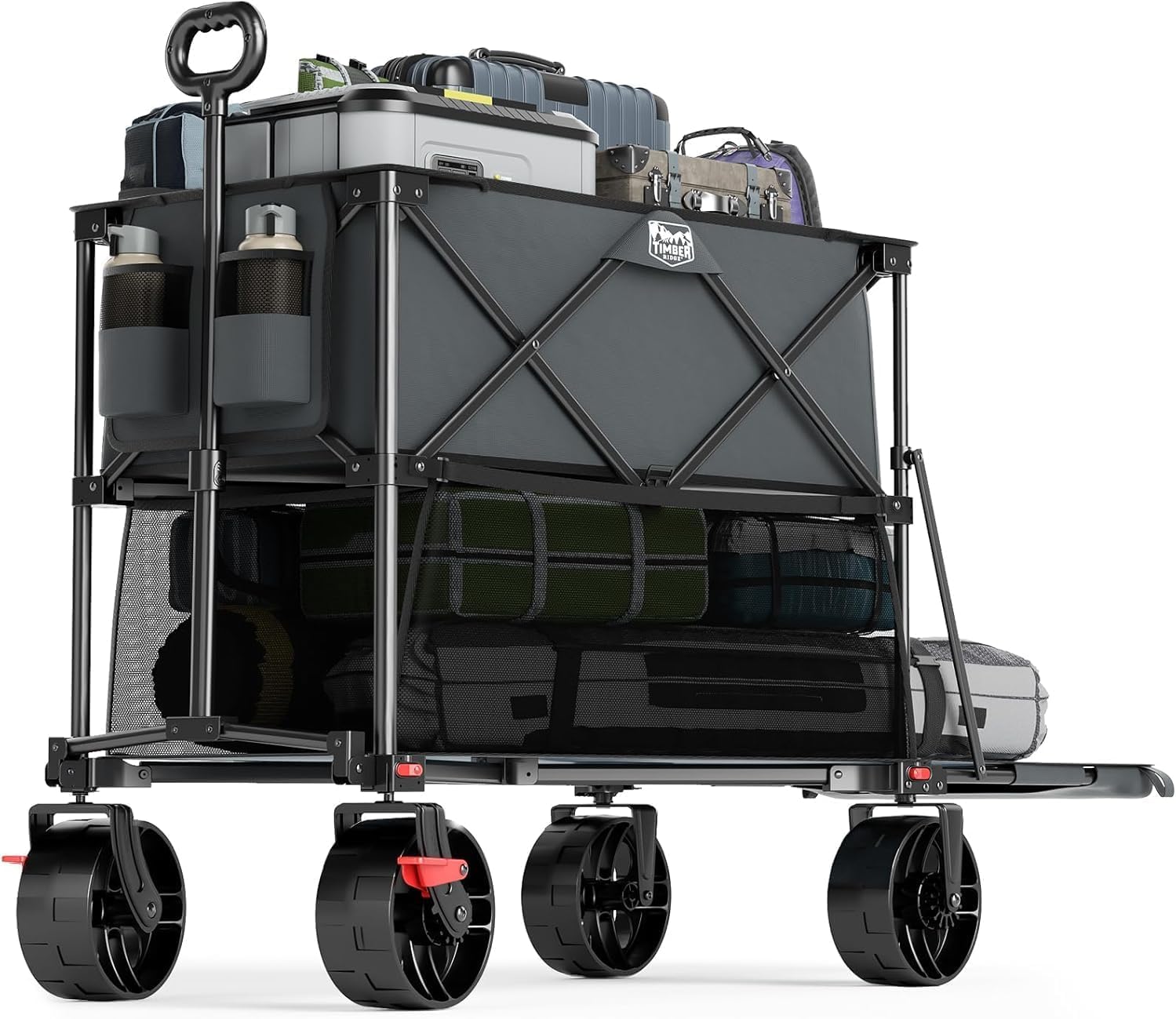 TIMBER RIDGE 400L Large Capacity Folding Double Decker Wagon with Brakes, 54" Ex...