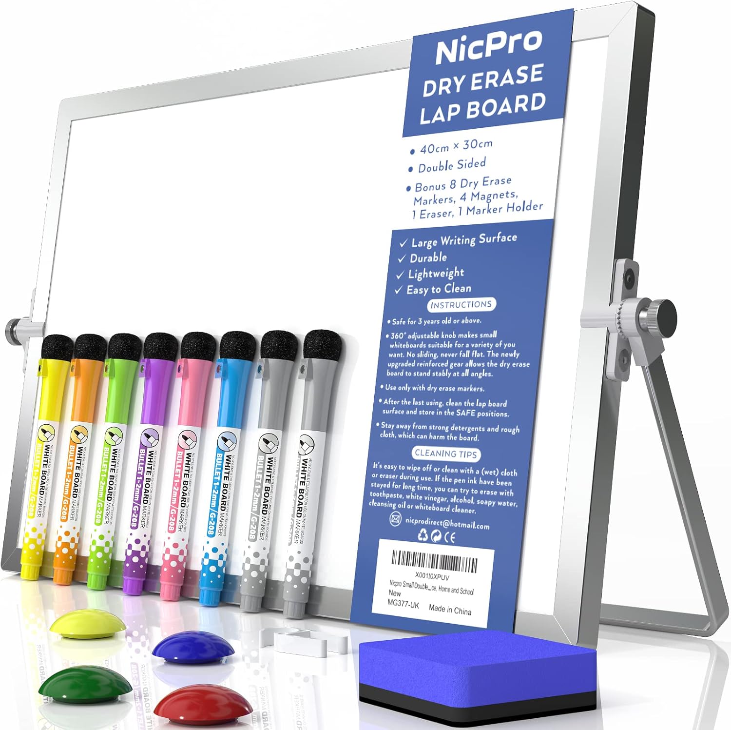 Nicpro Dry Erase Mini Whiteboard A3, 40 x 30 cm Double Sided Small Magnetic Desk...