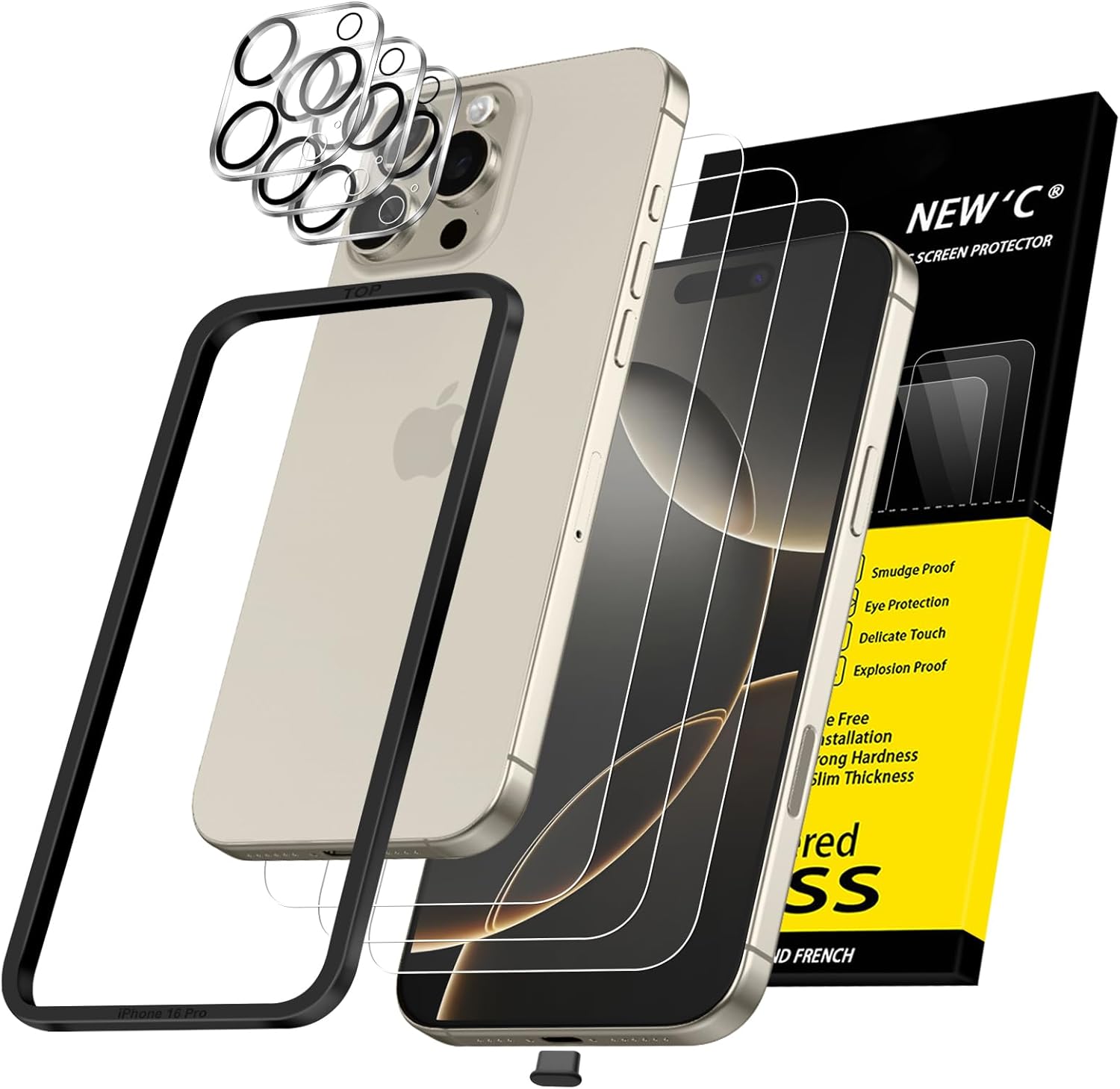 Exceptional NEW'C Screen Protector for iPhone 16 Pro, Special Tempered Glass Fil...