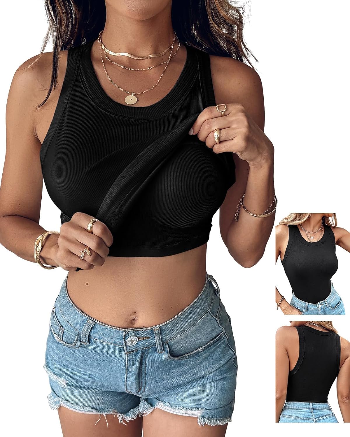 CHICME Women Built-in Bra Tank Tops, Special Sleeveless Casual Shirts, Innovativ...