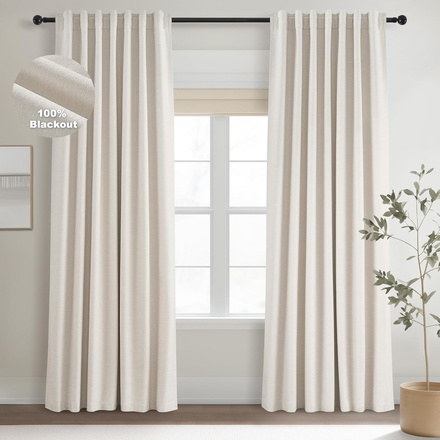 High-Quality Topfinel Cream Linen Blackout Curtains, Special Curtains for Bedroo...