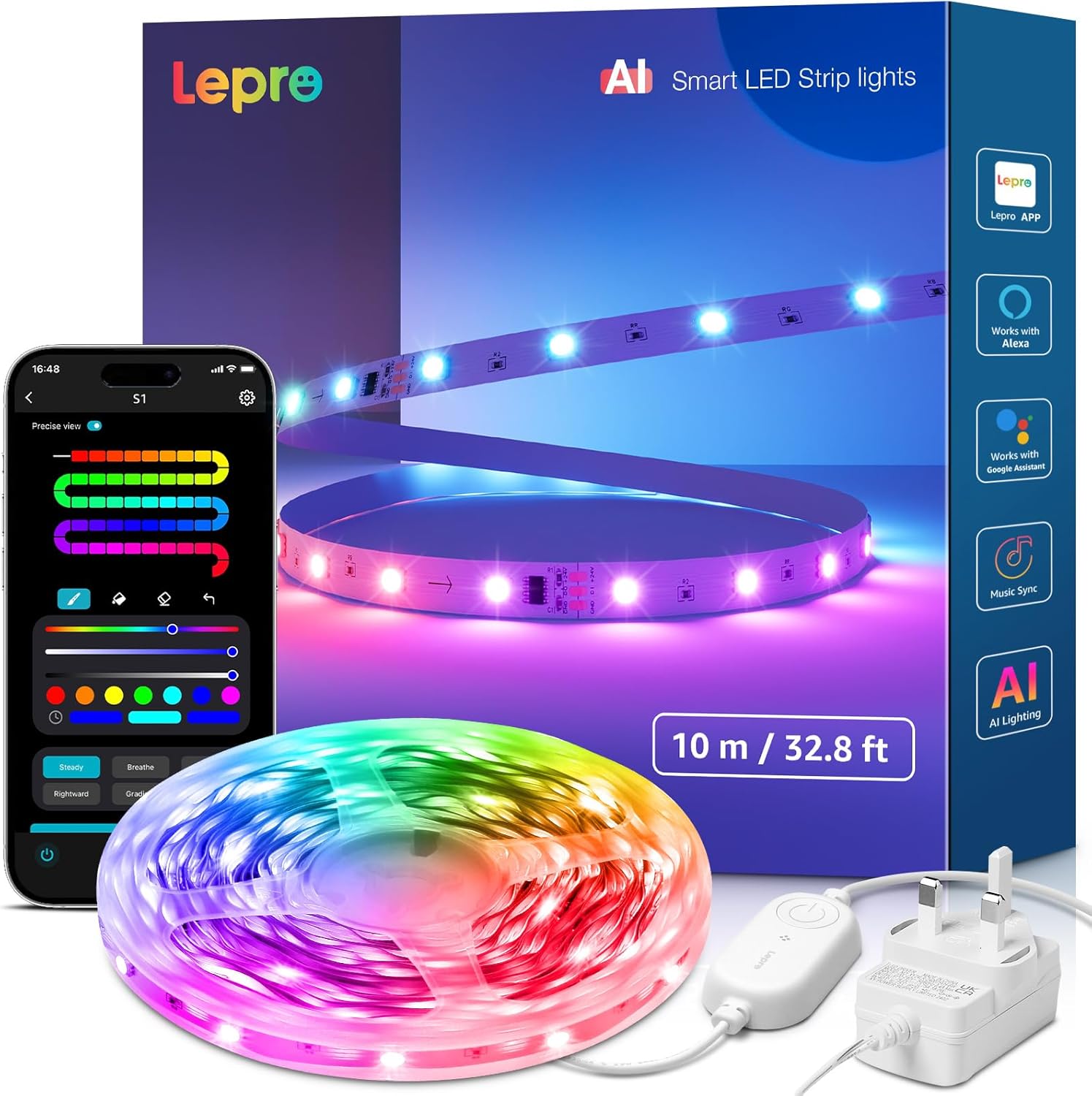 Lepro S1 AI Smart Rainbow LED Strip Light 10M, 30...