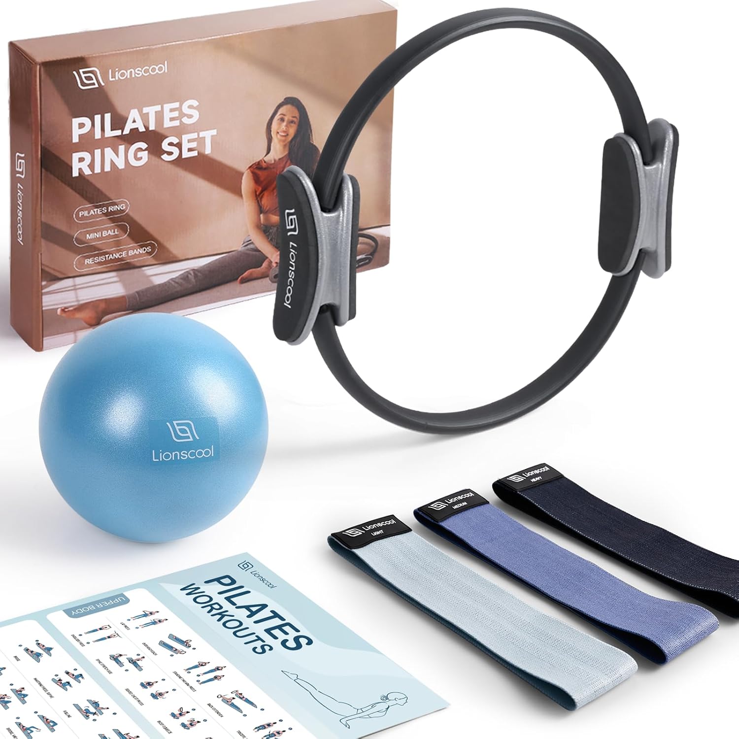 LIONSCOOL Pilates Ring Set - Premium14”Magic Circle with Dual Padded Handles - I...