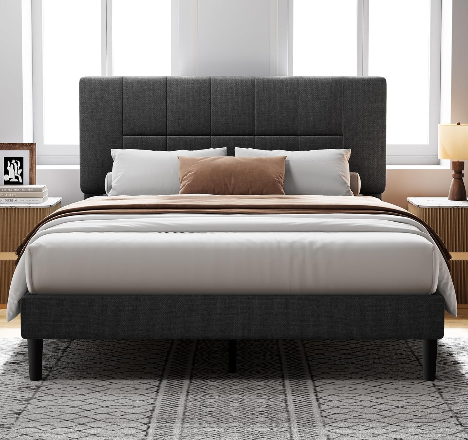 Pipishell Queen Bed Frame with 12 Thickened Legs&Fabric Upholstered Headboard,13...