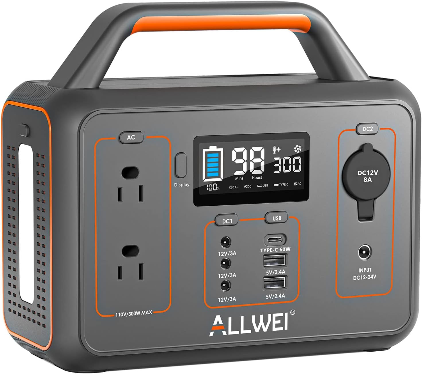 ALLWEI Portable Power Station 300W, 280Wh Solar Generator with 110V Pure Sine Wa...