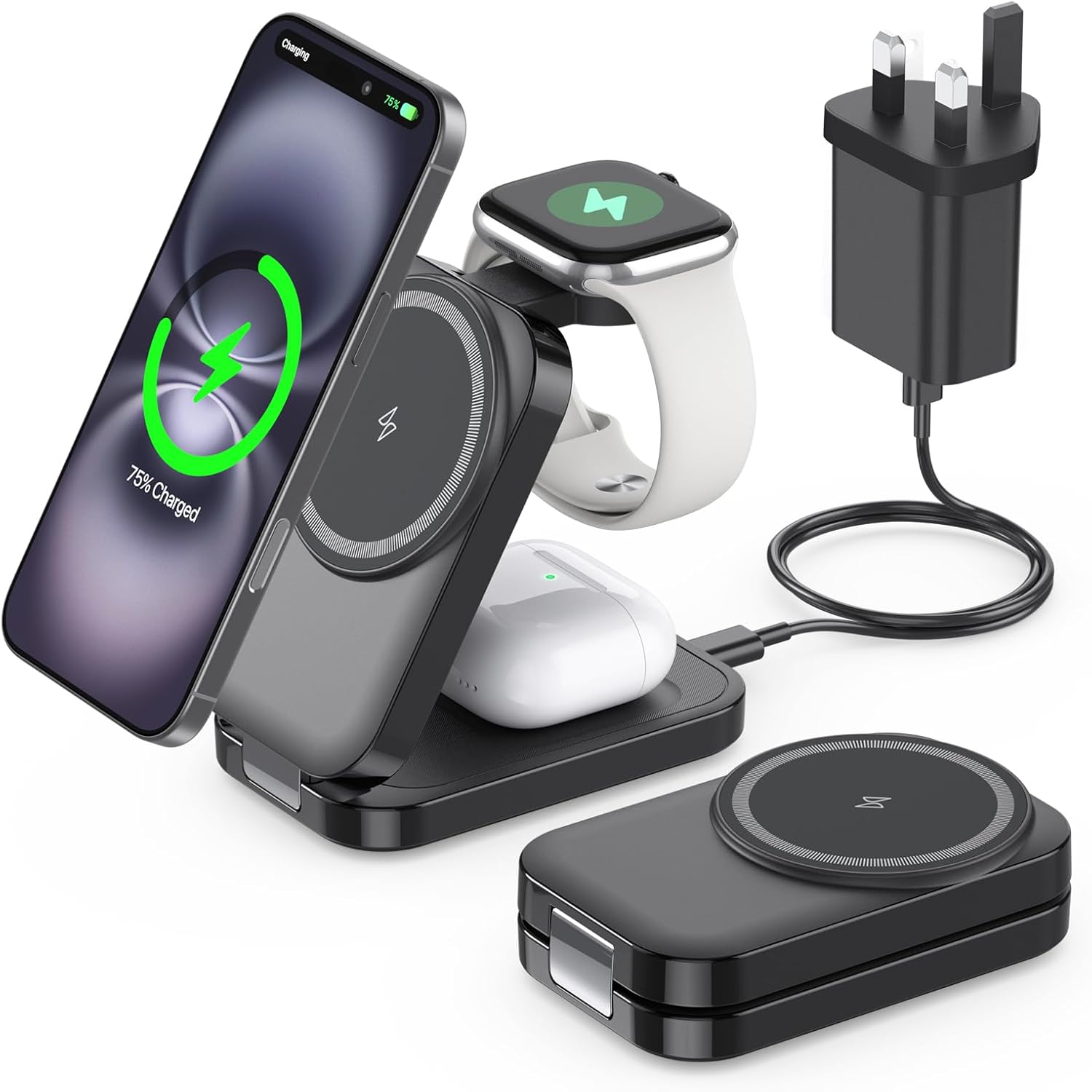 3 in 1 Wireless Charging Station, High-Quality Foldable Magnetic Wireless Charge...
