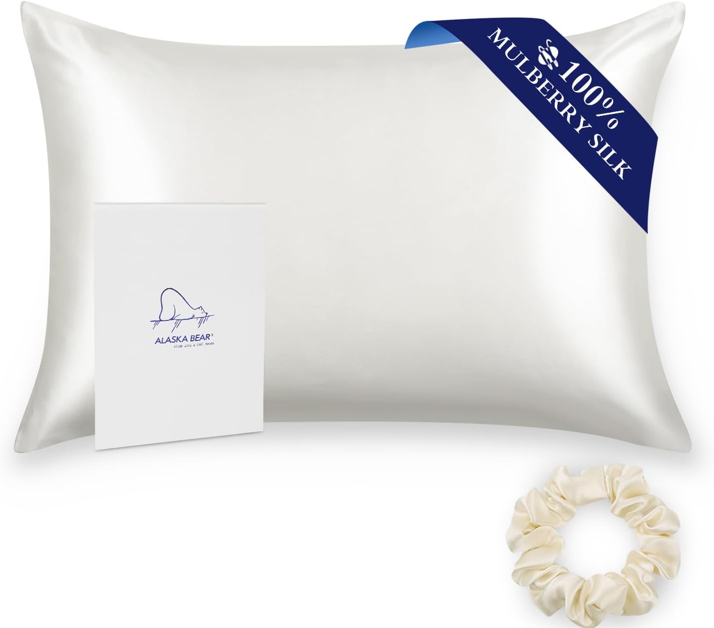 ALASKA BEAR 100% Mulberry Silk Pillowcase for Hair and Skin Health, Hypoallergen...