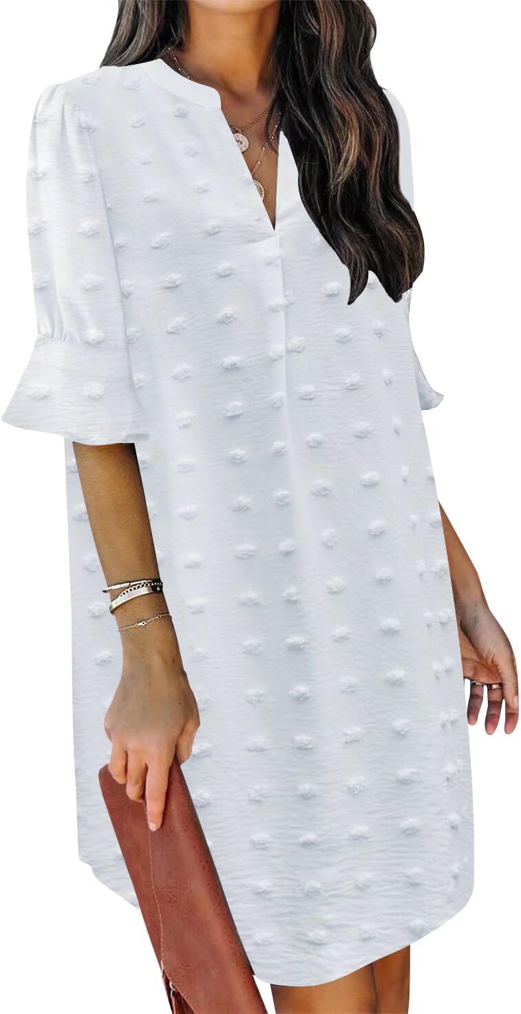 Chic QACOHU Summer Dresses, Stylish V Neck Ruffle Short Sleeve Dress, Fashionabl...