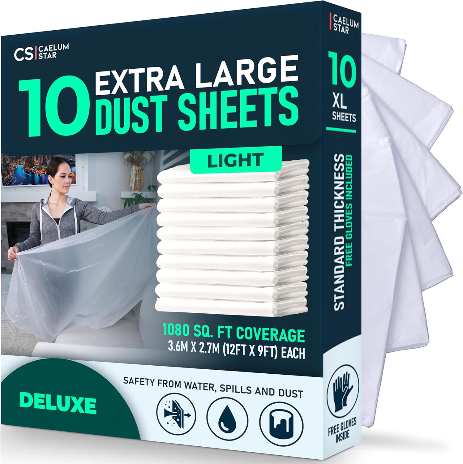 High-Quality CS 10 Pack Extra Large Plastic Dust Sheets, Essential Decorating Sh...