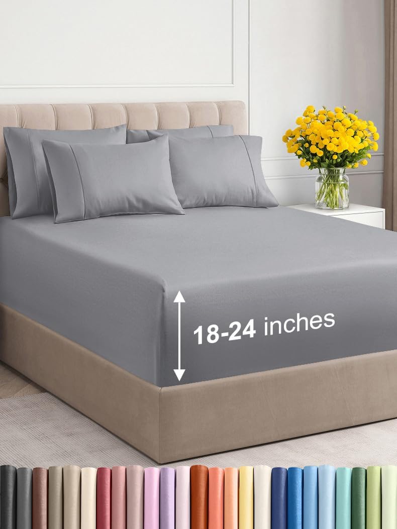 Extra Deep Queen Sheet Set, Special 6 Piece Breathable Sheets for Comfortable Sl...