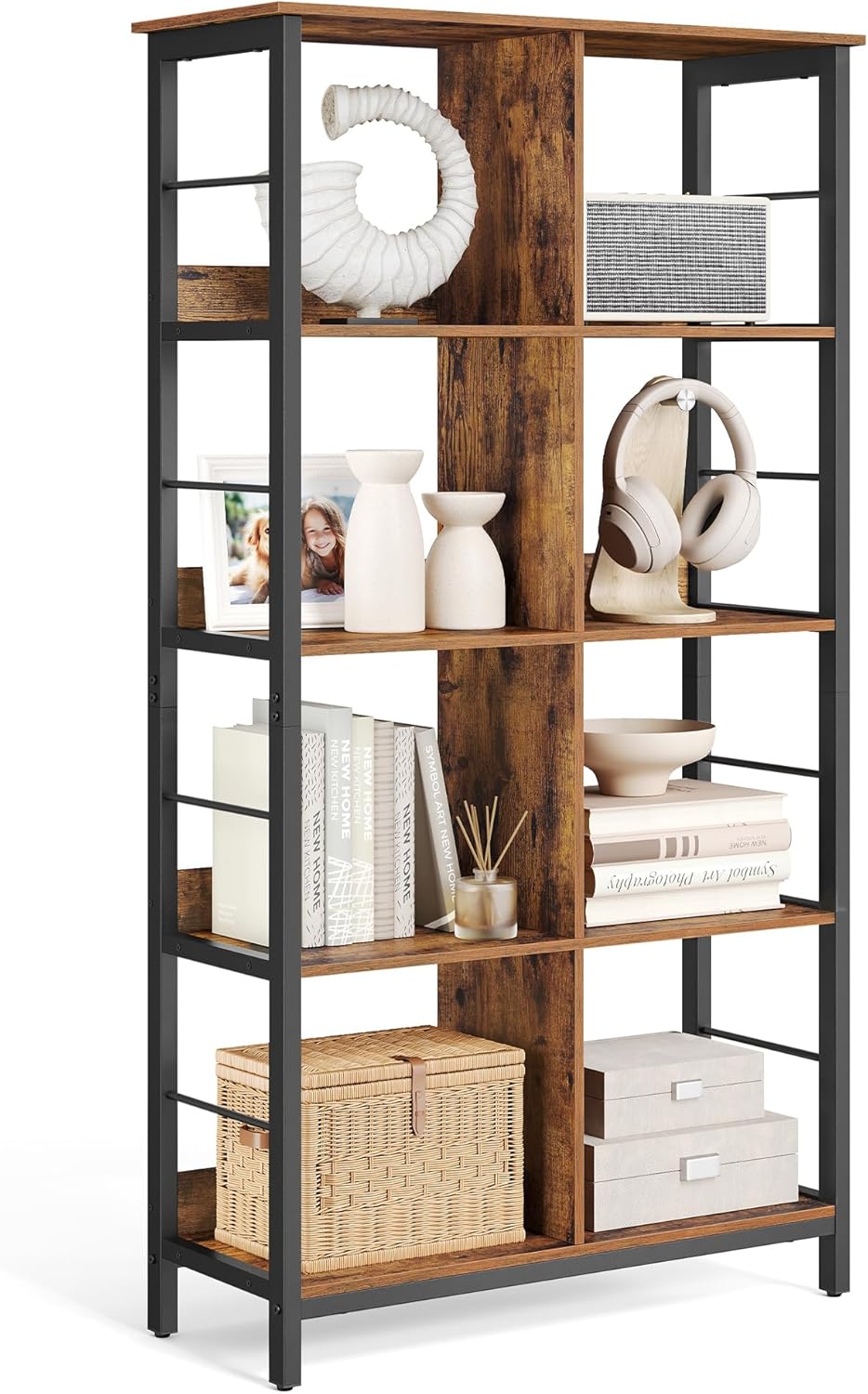 VASAGLE 8 Compartments Bookcase, Unique Bookcase with Open Storage Unit, Special...