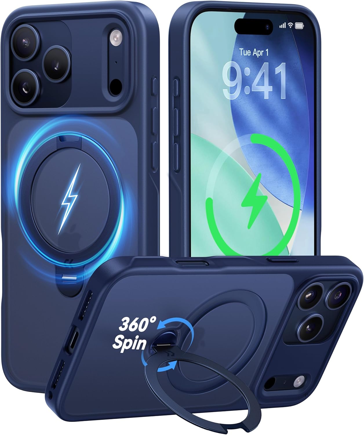 CASEKOO Official Blue for iPhone 17 Pro Max Case with 360 Spin Magnetic Stand [C...