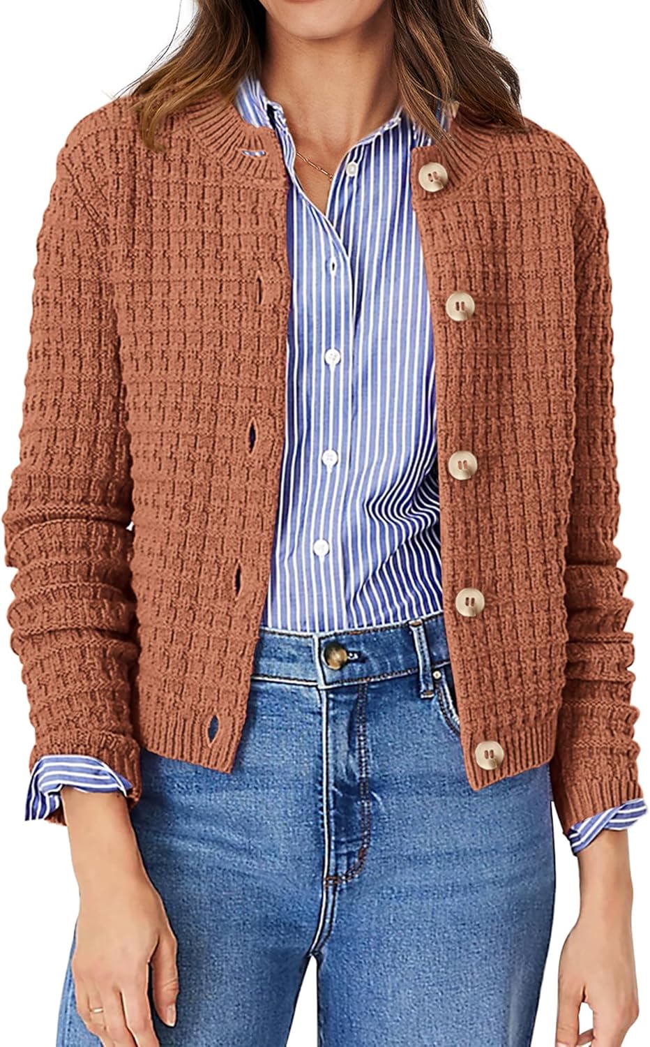 PRETTYGARDEN Women's Knit Cardigan Sweaters Casual Long Sleeve Open Front Button...