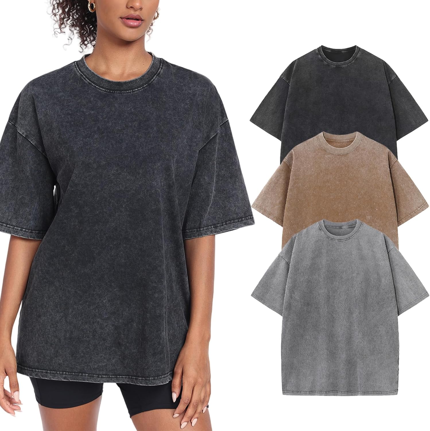 Women's Washed Vintage Oversized T-Shirt, Unique Casual Baggy Streetwear Boyfrie...