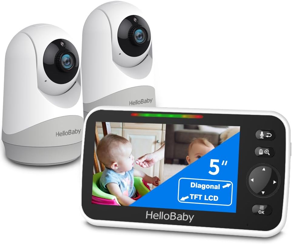 HelloBaby Video Baby Monitor, Special Baby Monitor with 5 Inch Split Screen, Inn...
