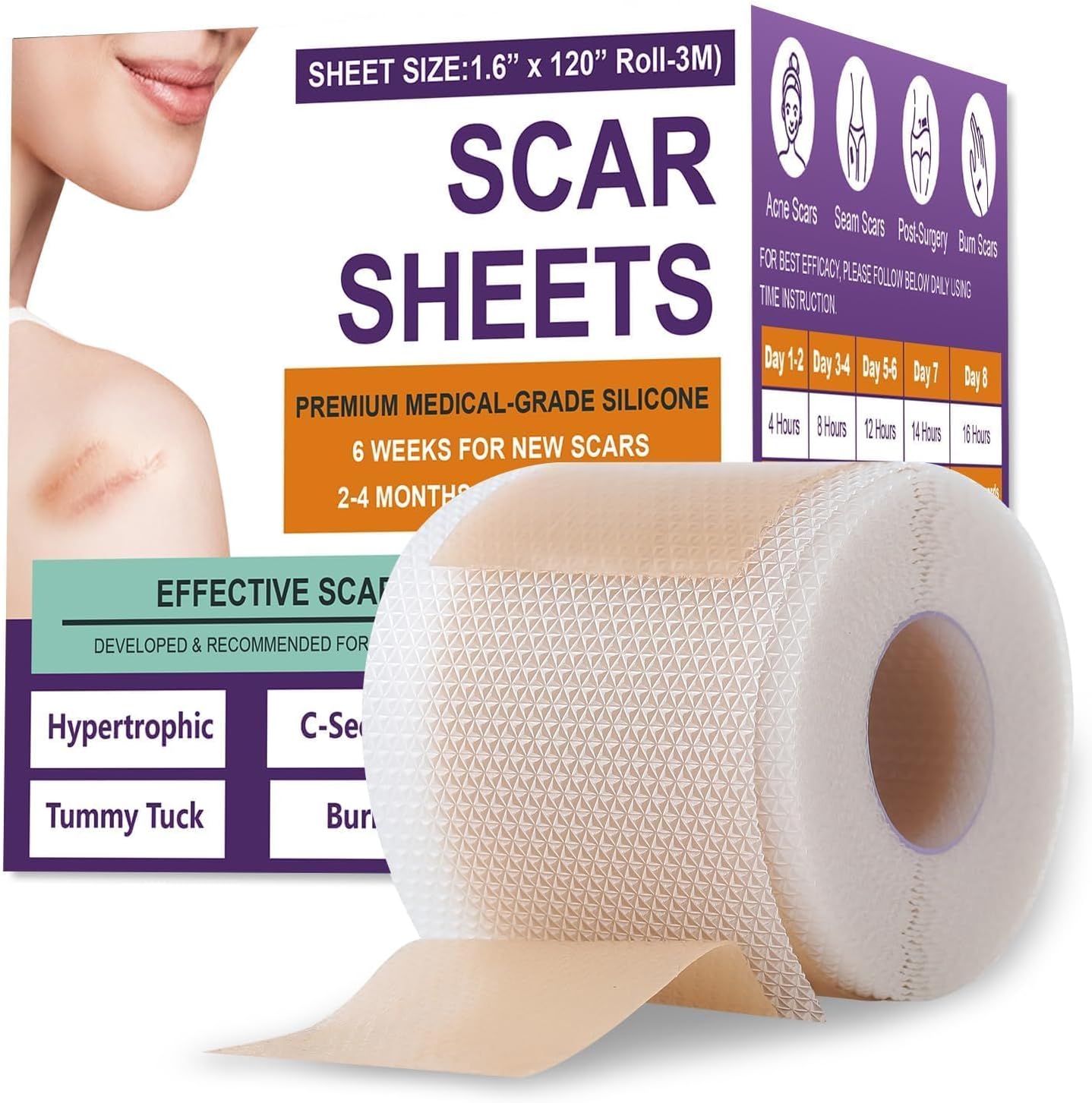Silicone Scar Sheets, Premium Silicone Scar Tape, Effective Scar Tape for Surgic...