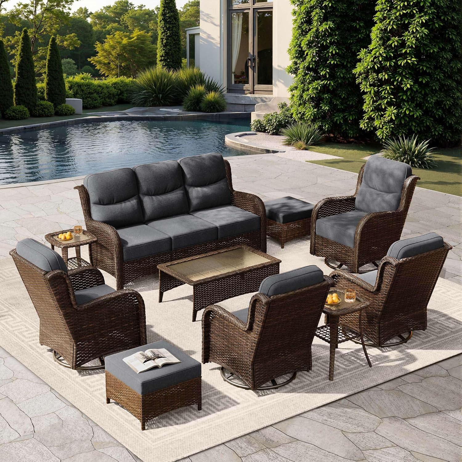 HILLGA Luxury Patio Furniture Set with 6-Inch Thick Cushions, High Back Outdoor...