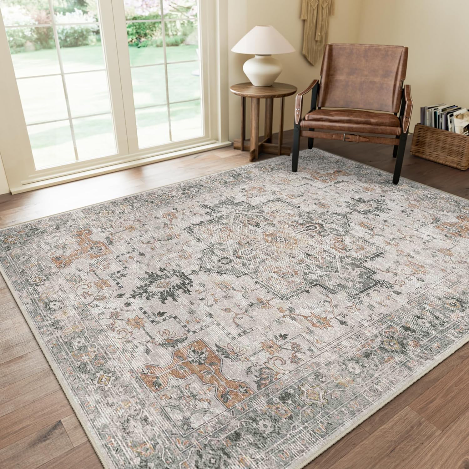 GENIMO 5X7 Area Rugs for Living Room, Machine Washable Non Slip Vintage Rugs, Lo...