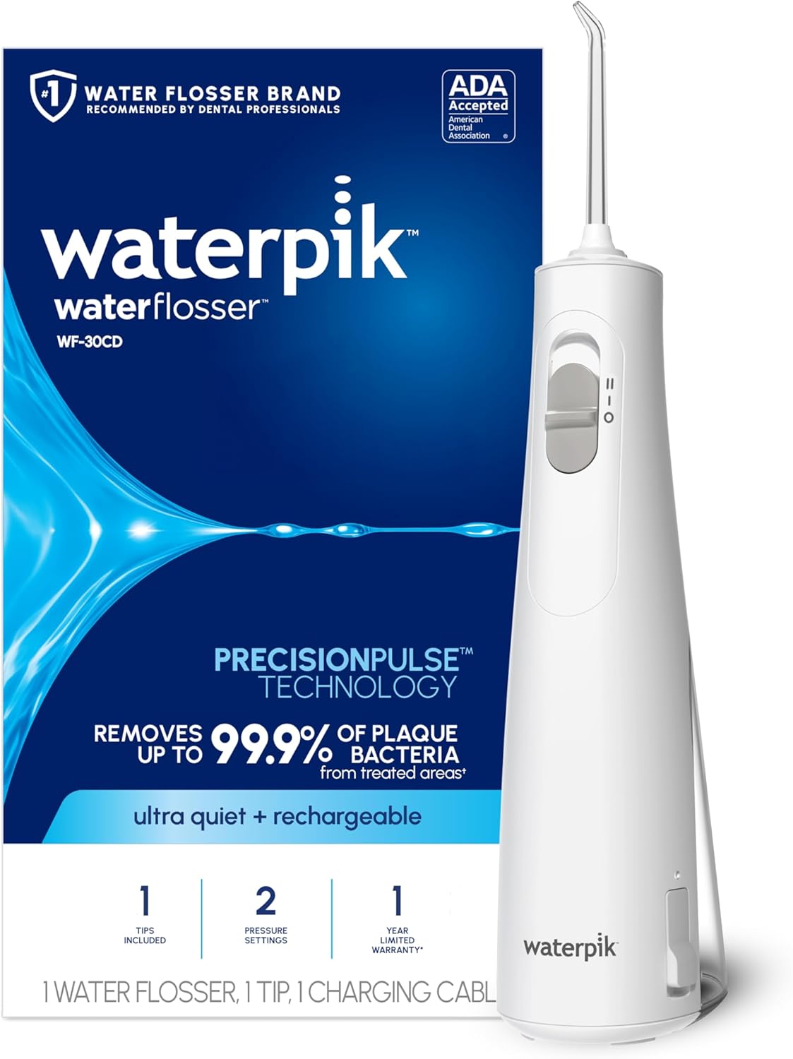 Waterpik Cordless 1100 Rechargeable Portable Water Flosser for Teeth Cleaning an...