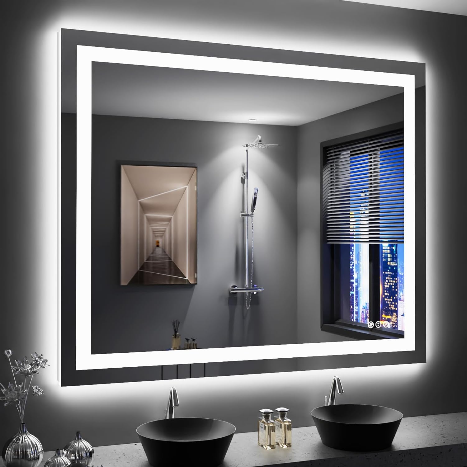 LOAAO LED Bathroom Mirror, Special Bathroom Mirror with Anti-Fog and Dimmable Fe...