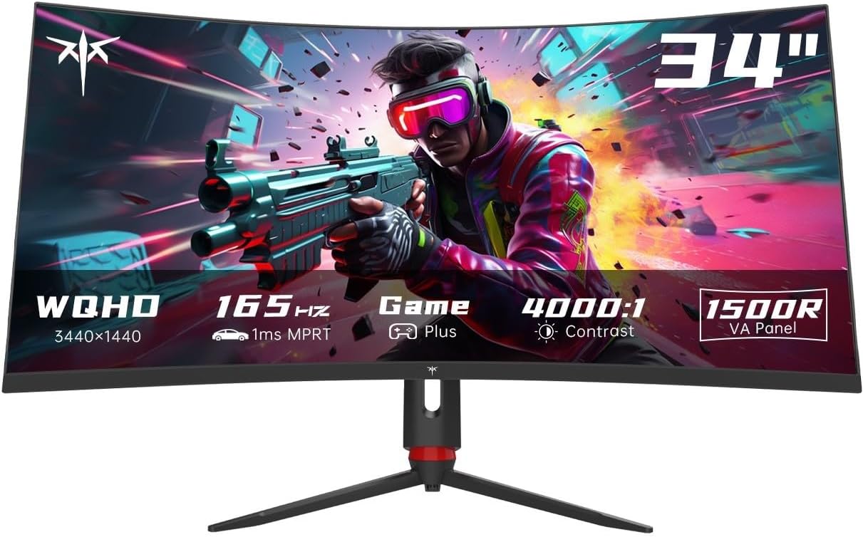 KTC 34 Inch Ultrawide Monitor, 165Hz WQHD 3440X1440 Curved Gaming Monitor, 1500R...
