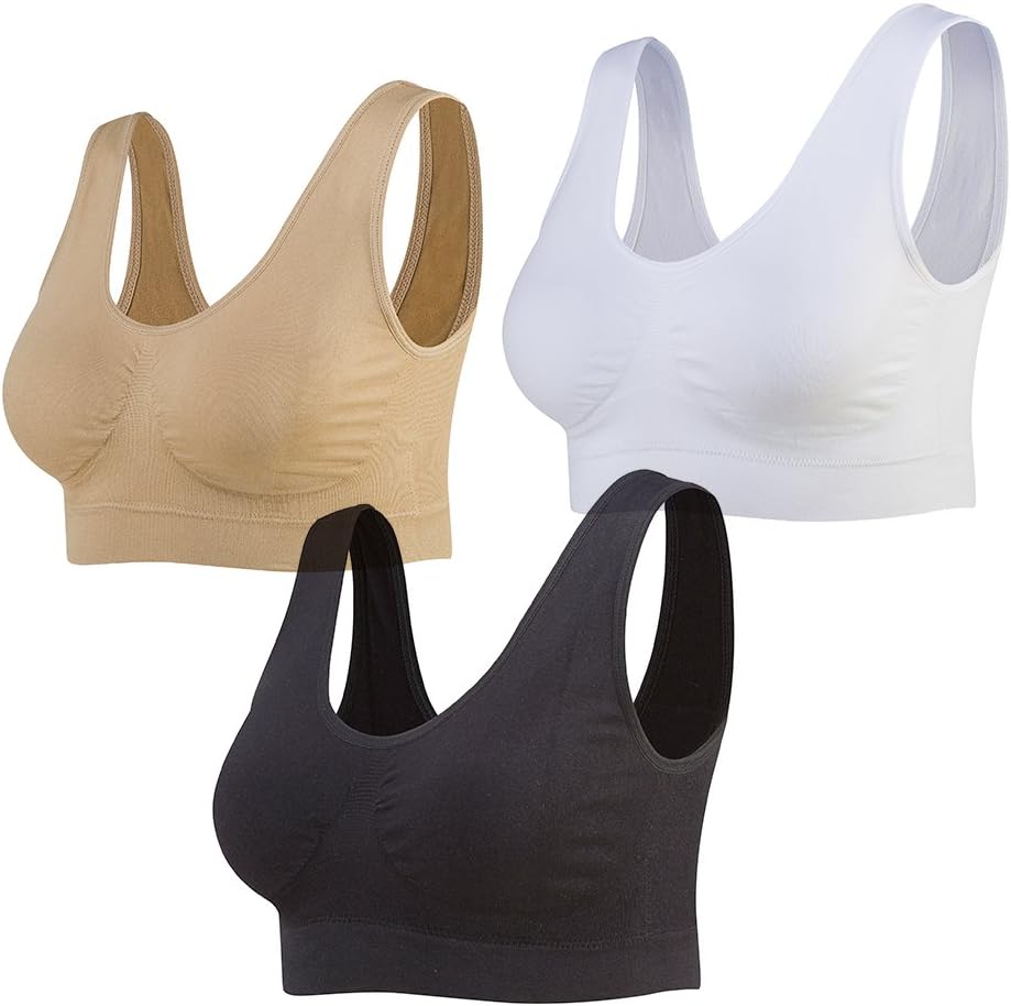 Lemef 3-Pack Seamless Sports Bra Wirefree Yoga Bra with Removable Pads for Women...
