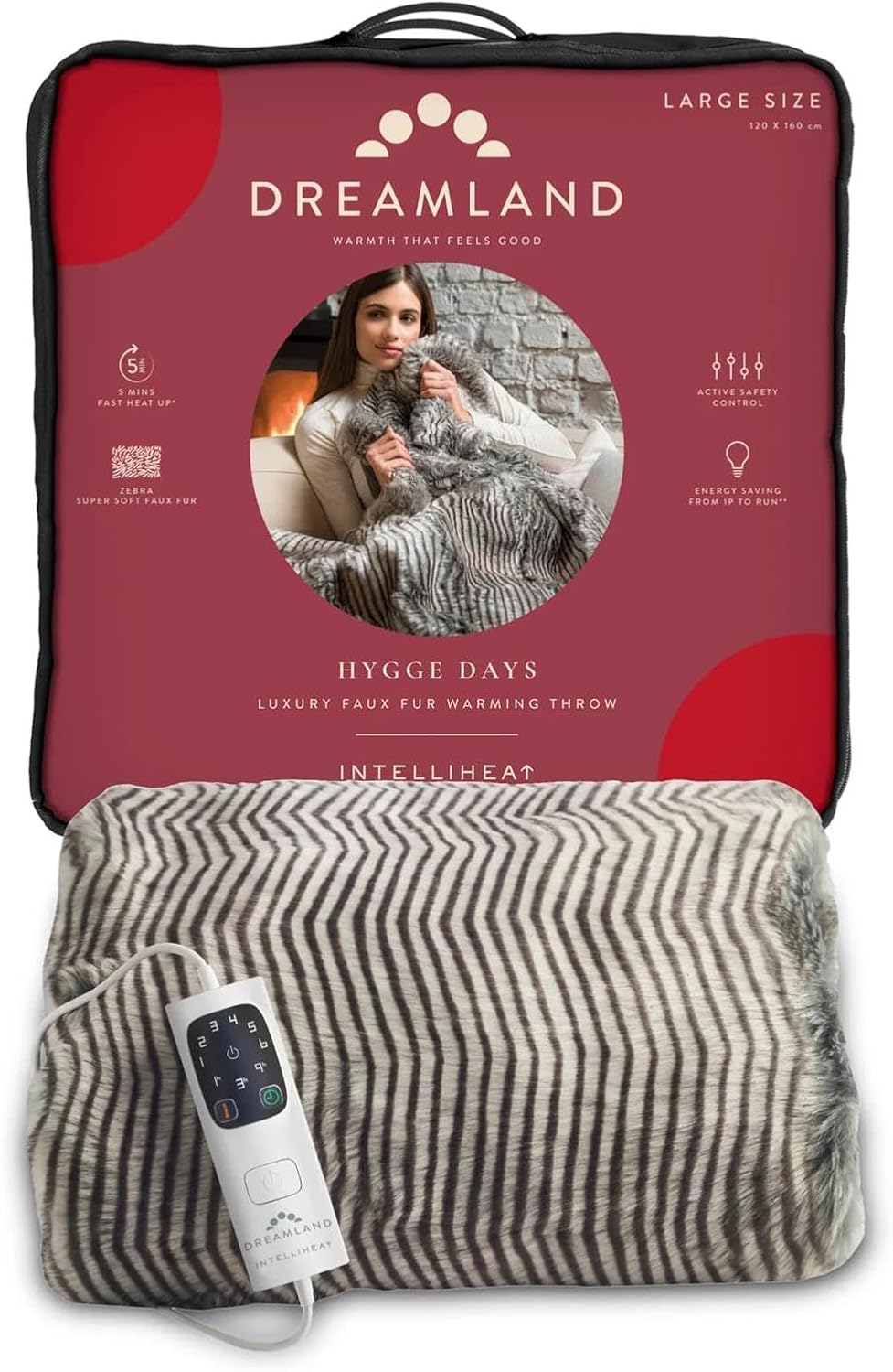 Luxury Dreamland Hygge Days Electric Blanket, Special Heated Throw with Zebra Pr...