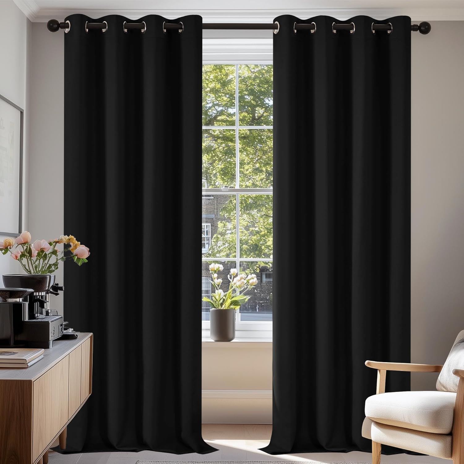 Deconovo Black Curtains Bedroom 52 x 84 Inch Thermal Insulated Energy Saving Eye...