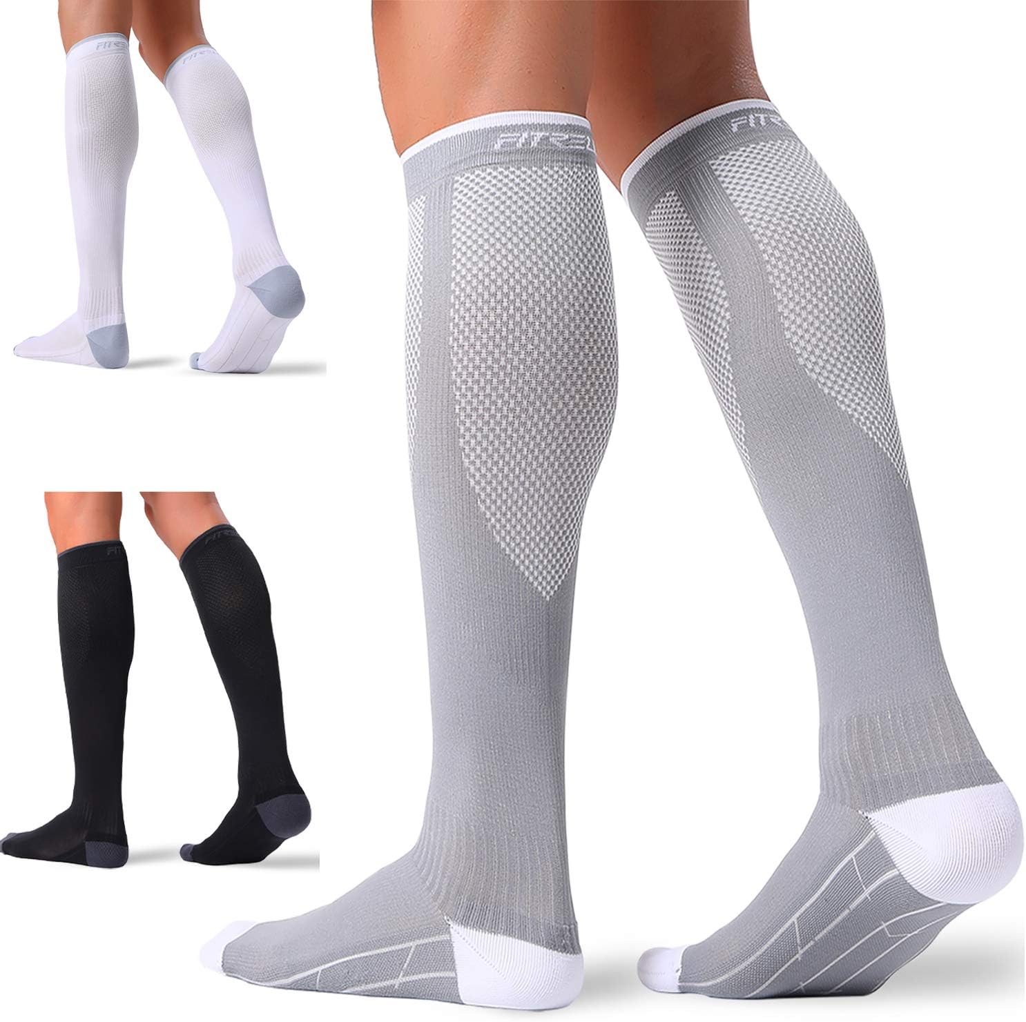 FITRELL 3 Pairs Compression Socks for Women and Men 20-30mmHg-Circulation Suppor...