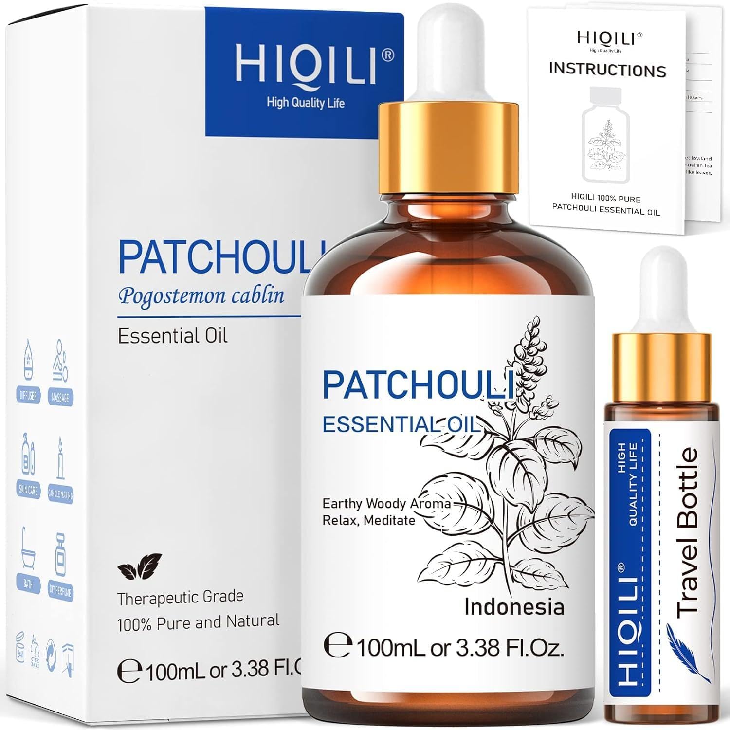 Unique HIQILI Patchouli Essential Oil, Special Aromatherapy Oil for Diffuser, Na...