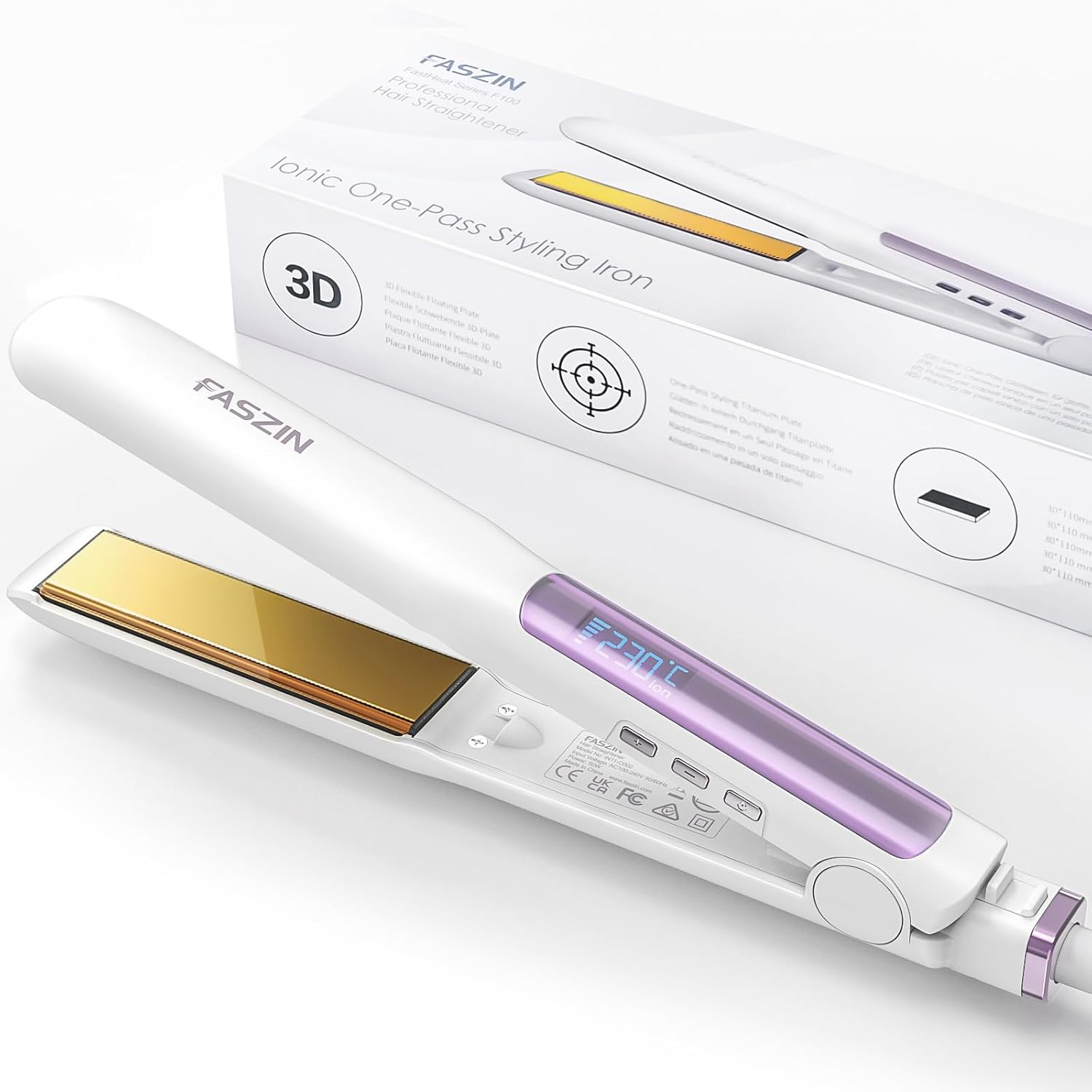 Faszin Hair Straighteners, Ionic Titanium Plate for Smooth Shiny Results, 20S Fa...