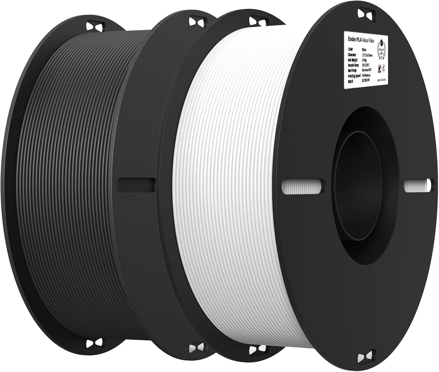 Creality 2kg Black & White PLA 1.75mm Filament Bundle for 3D Printing with No-Ta...