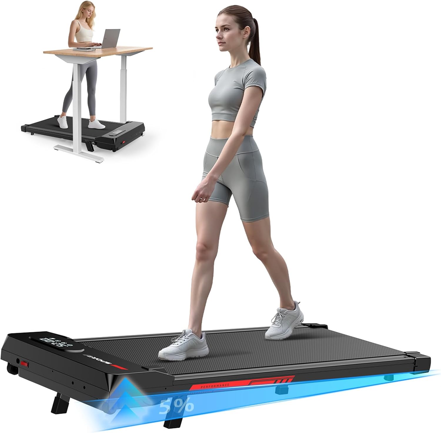 bigzzia Walking Pad Treadmill, Compact Treadmill with Incline, Portable Running...