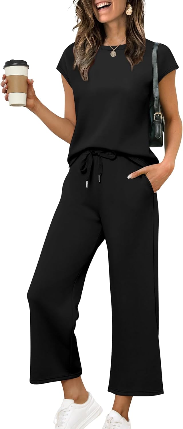 SAMPEEL Two Piece Sets for Women Summer Vacation Outfits Cap Sleeve Tops Lounge...