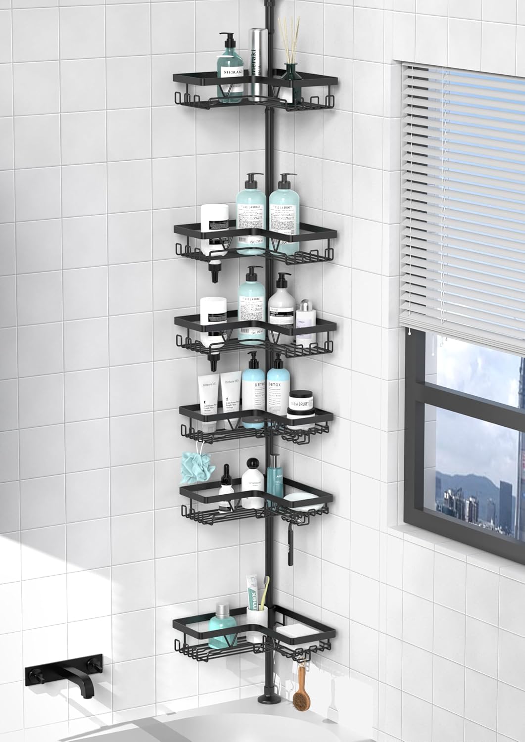 Kegii Telescopic Shower Caddy, Unique Corner Shower Shelf for Adjustable Bathroo...